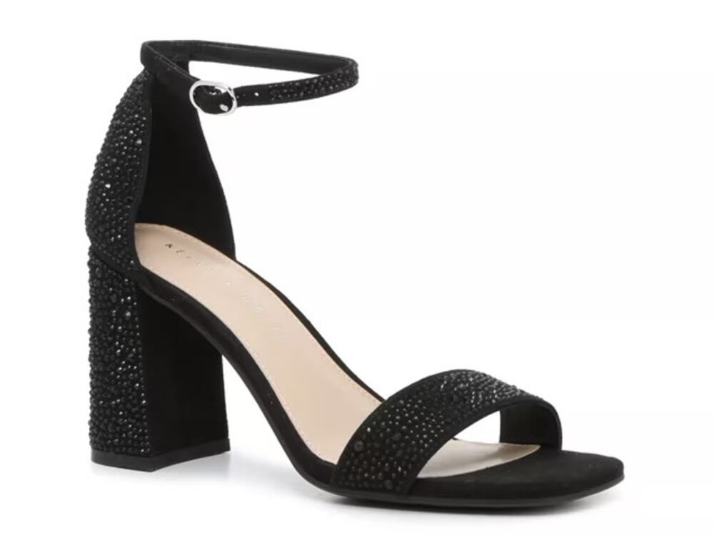 Kelly & Katie Sz 9 Wide Caital Black Rhinestone Embellished Block Heel Sandals